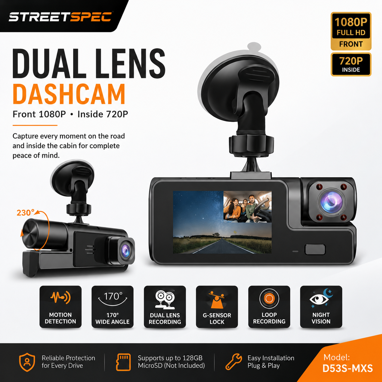 StreetSpec Dual Lens Dashcam